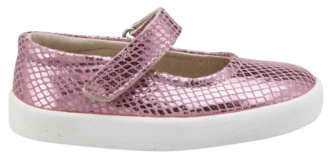 Old Soles  Girl's Missy Pink Snake Leather Mary Jane Sneaker Shoe