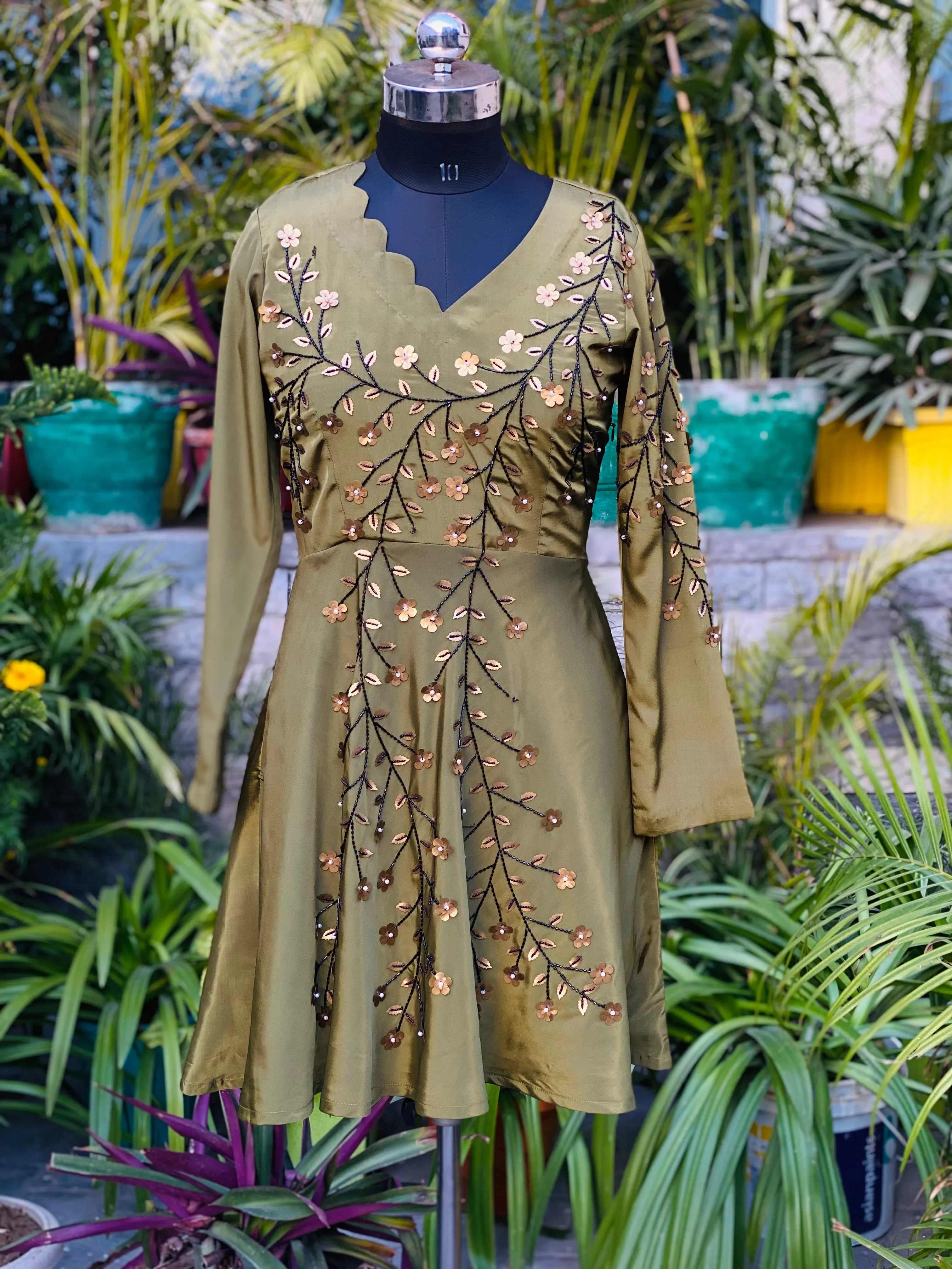 Olive Embroidered Garara Suit
