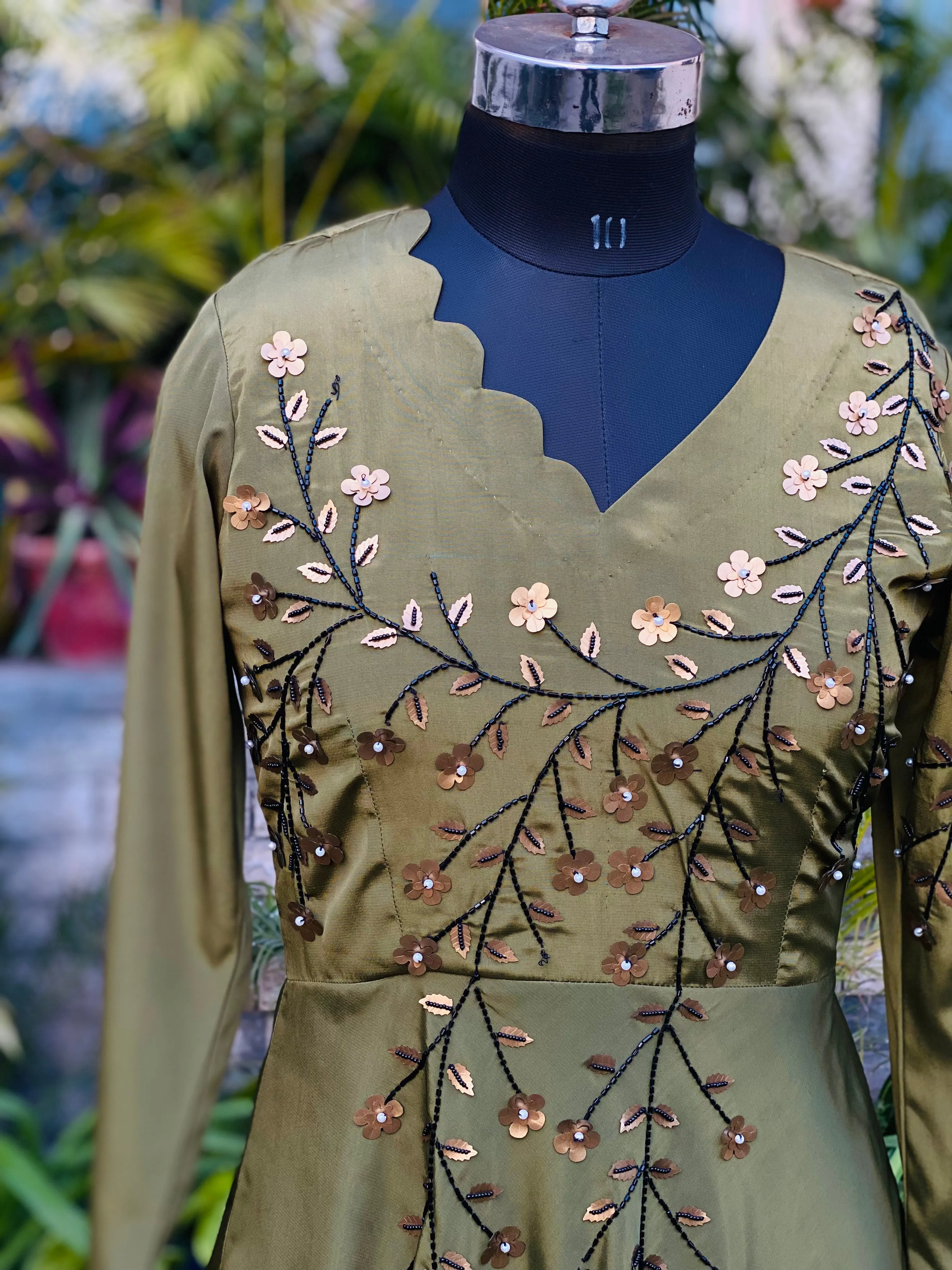 Olive Embroidered Garara Suit