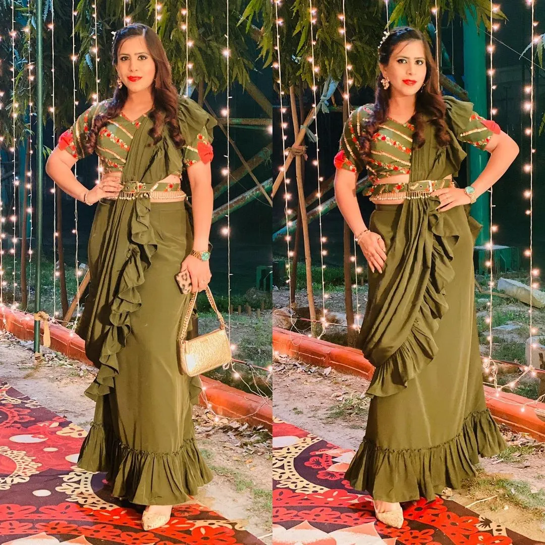 Olive Ruffle Saree