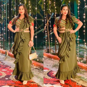 Olive Ruffle Saree