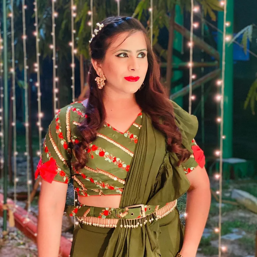 Olive Ruffle Saree
