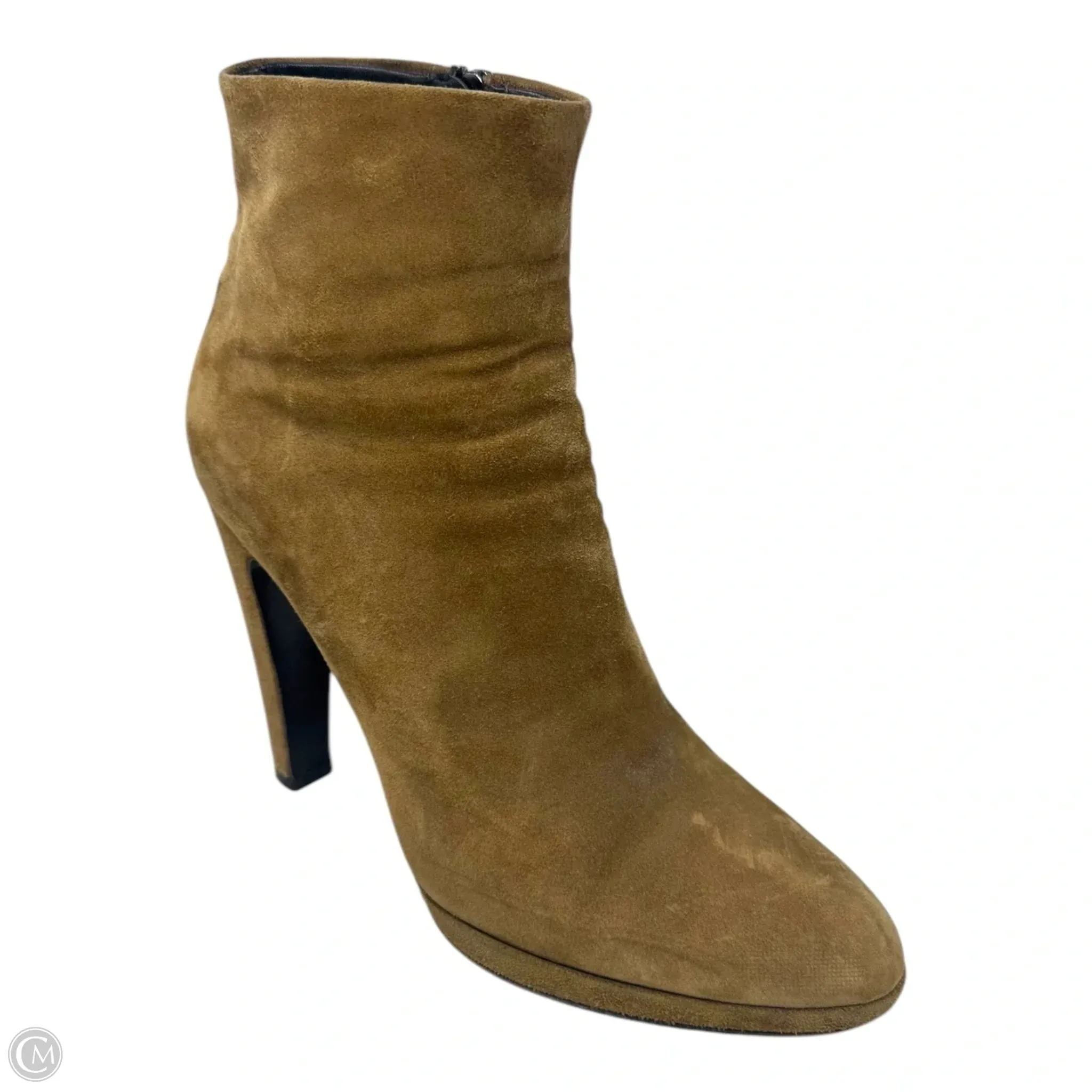 Platform Suede Ankle Booties Luxury Designer By Prada In Tan, Size: US 8.5/EU 38.5 Walking