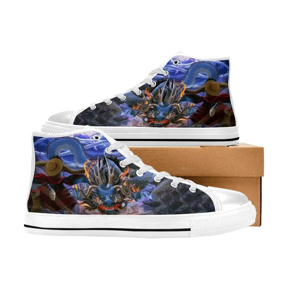 One Piece Anime Straw Hat vs Kaido Shoes High Top Sneakers for Kids and Adults