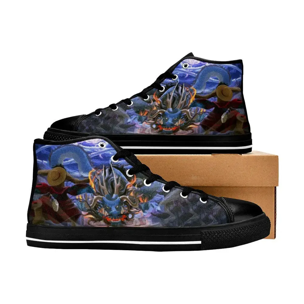 One Piece Anime Straw Hat vs Kaido Shoes High Top Sneakers for Kids and Adults