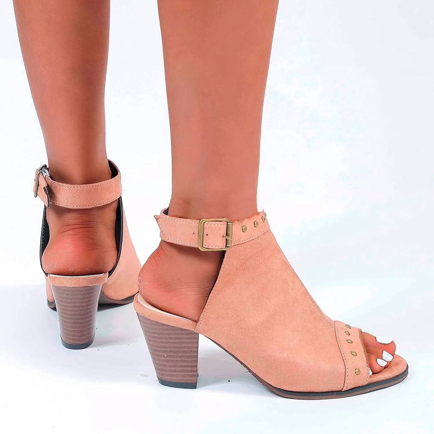 Open Toe Heeled Sandals for Women Chunky Block Heel Strappy Ankle Strap Wedding Party Shoes