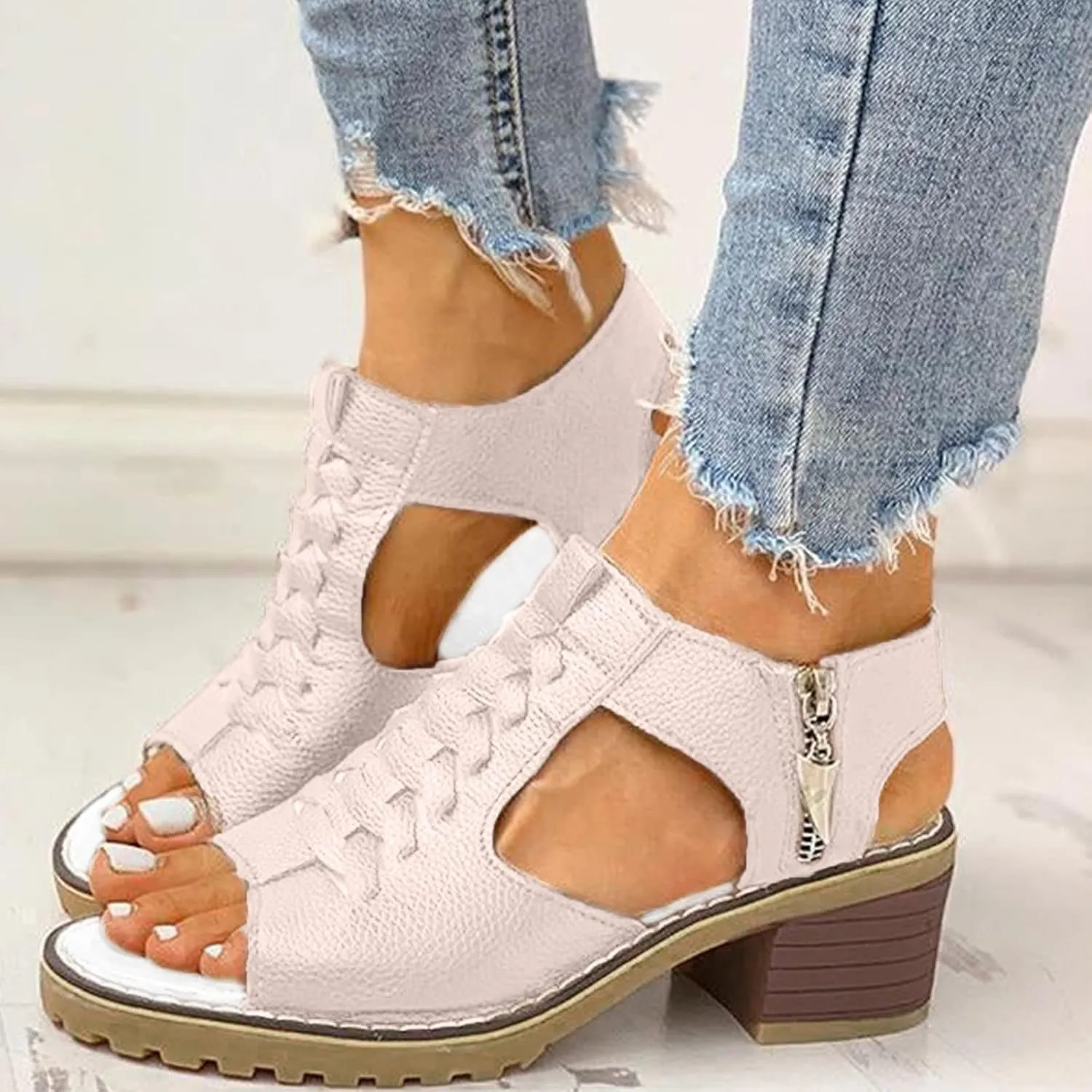 Open Toe Heels for Women Square Toe Strappy Sandals Chunky Heel Ankle Strap Party Shoes