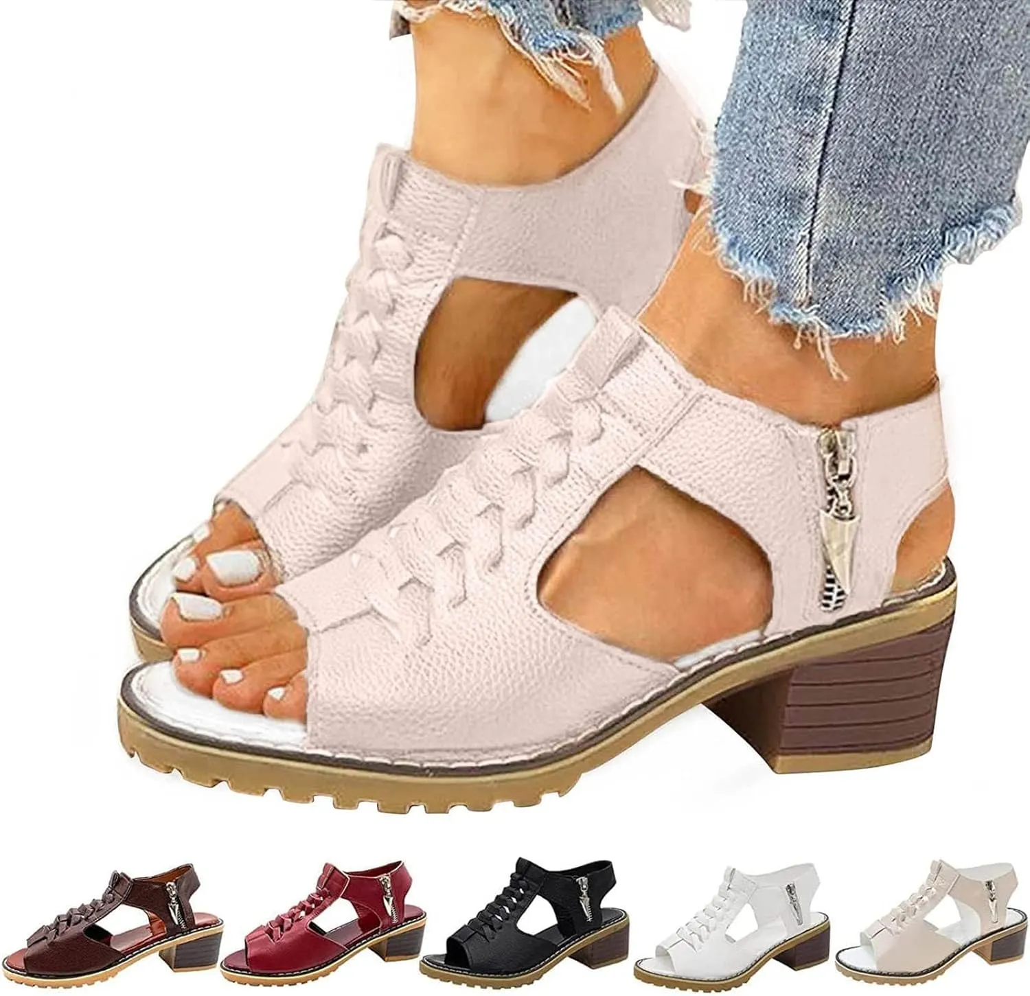 Open Toe Heels for Women Square Toe Strappy Sandals Chunky Heel Ankle Strap Party Shoes