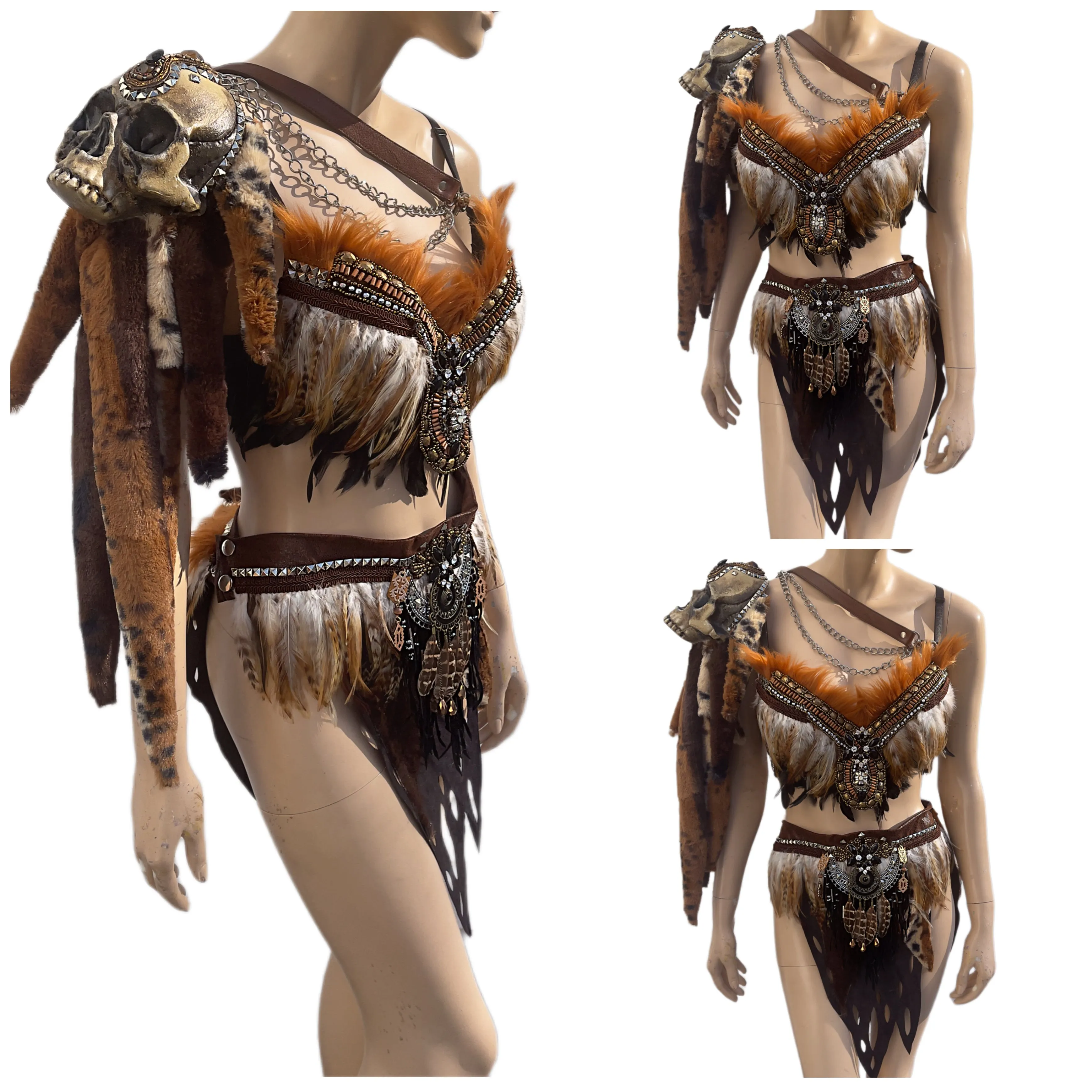 Orange and Brown Skull Viking Warrior Gladiator Costume