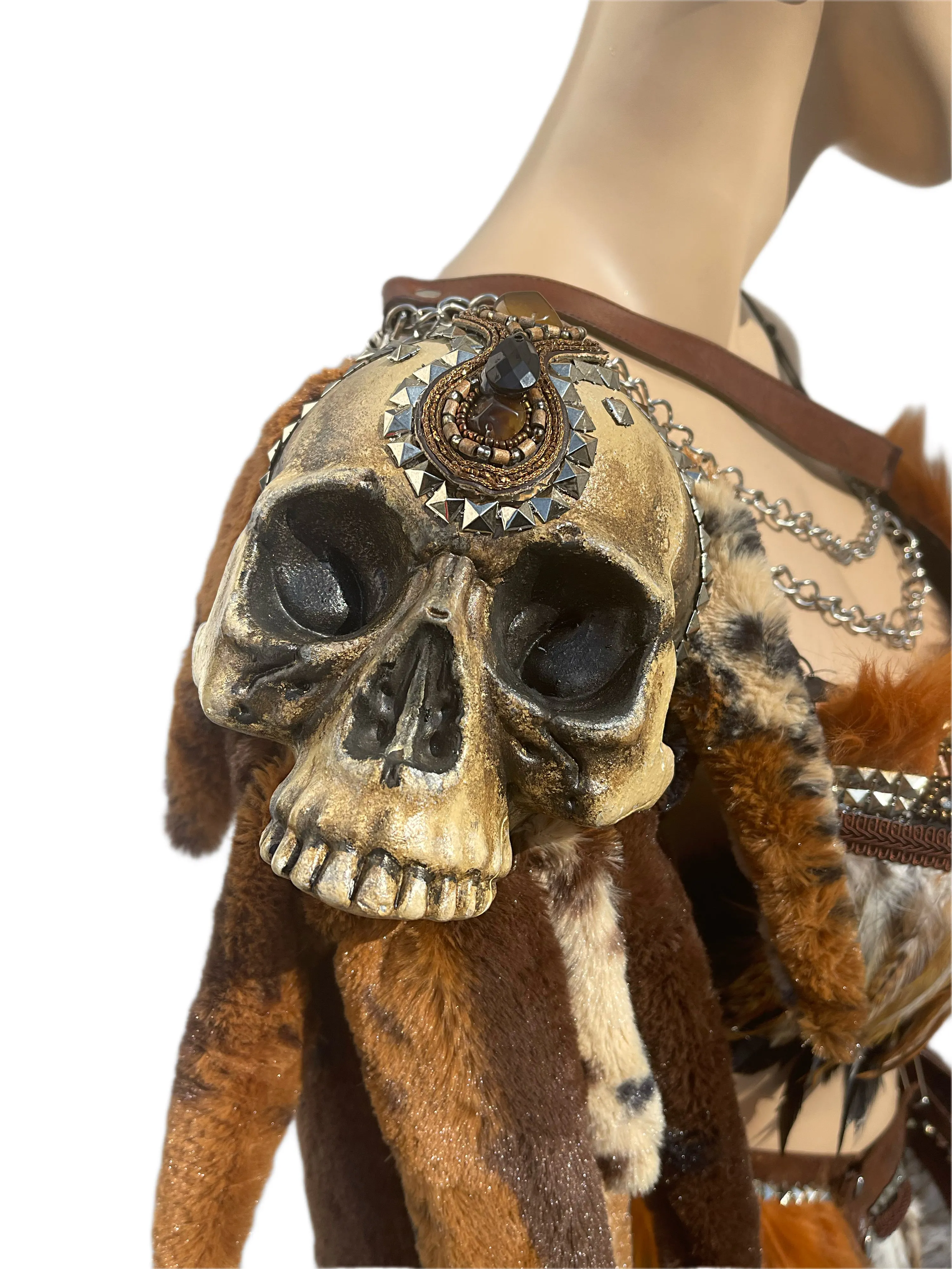 Orange and Brown Skull Viking Warrior Gladiator Costume