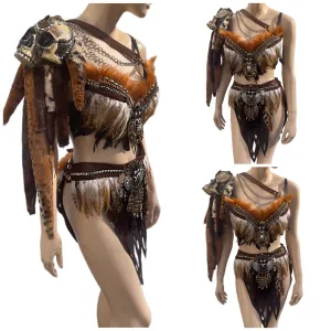 Orange and Brown Skull Viking Warrior Gladiator Costume
