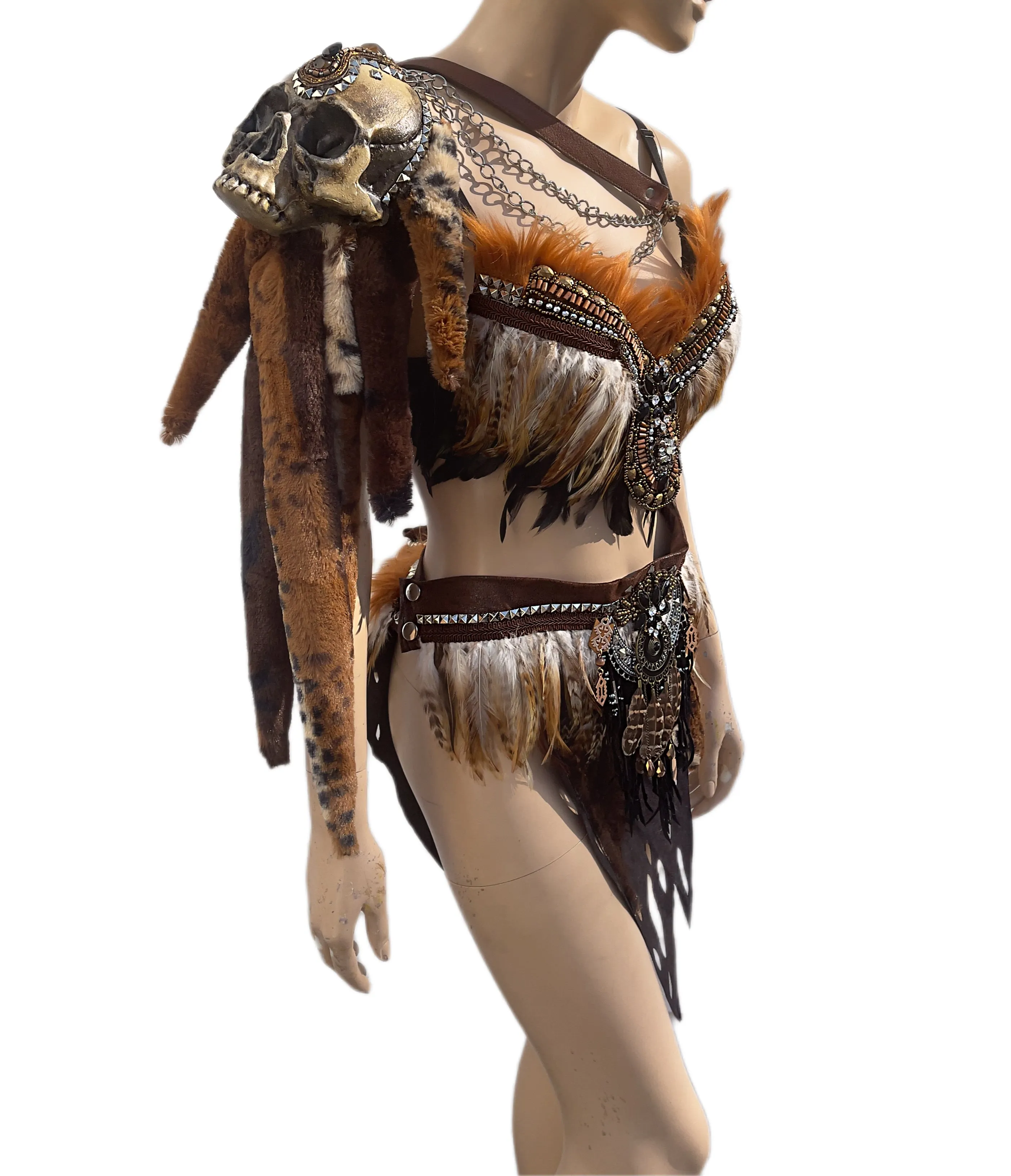Orange and Brown Skull Viking Warrior Gladiator Costume