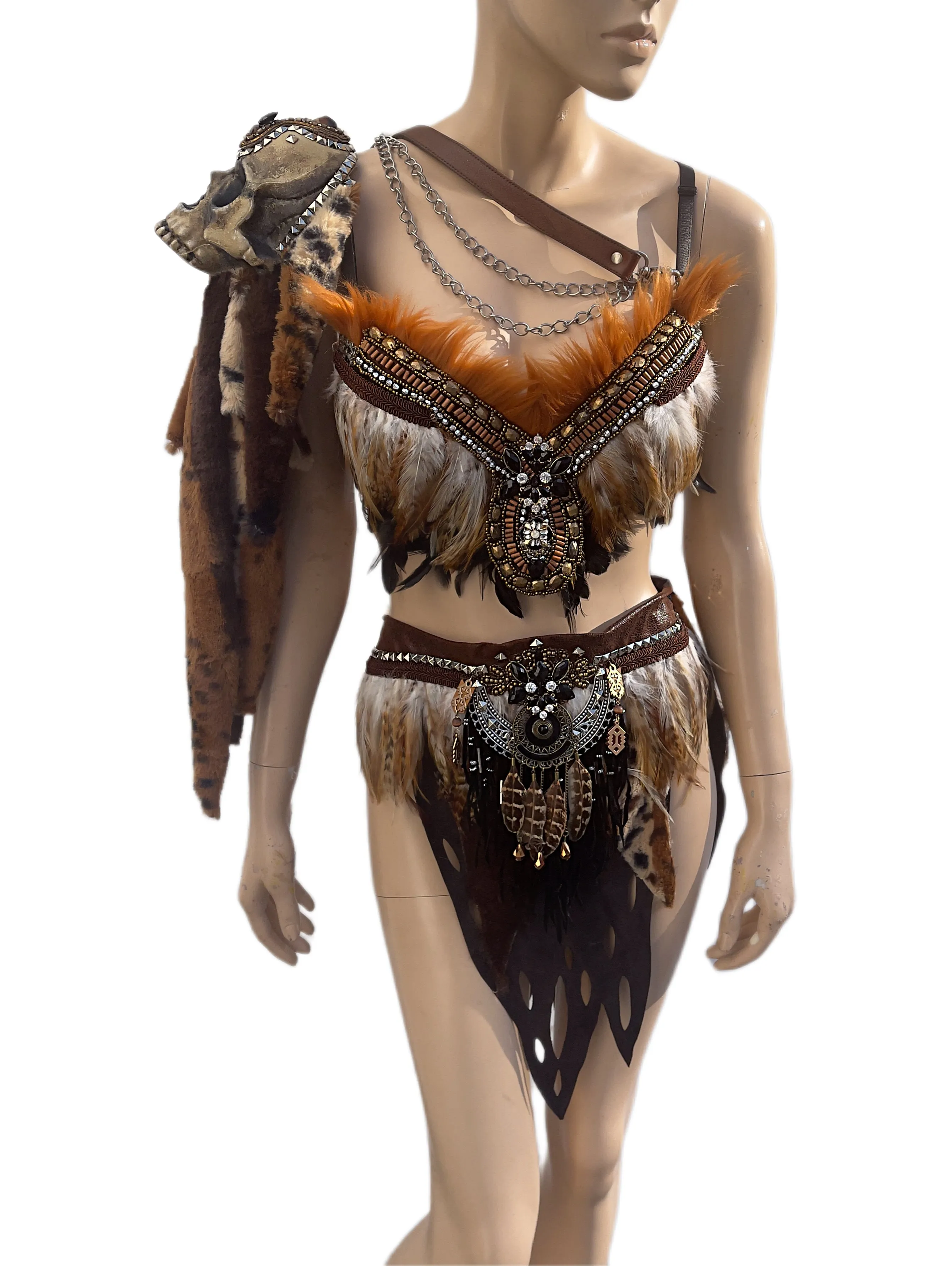 Orange and Brown Skull Viking Warrior Gladiator Costume