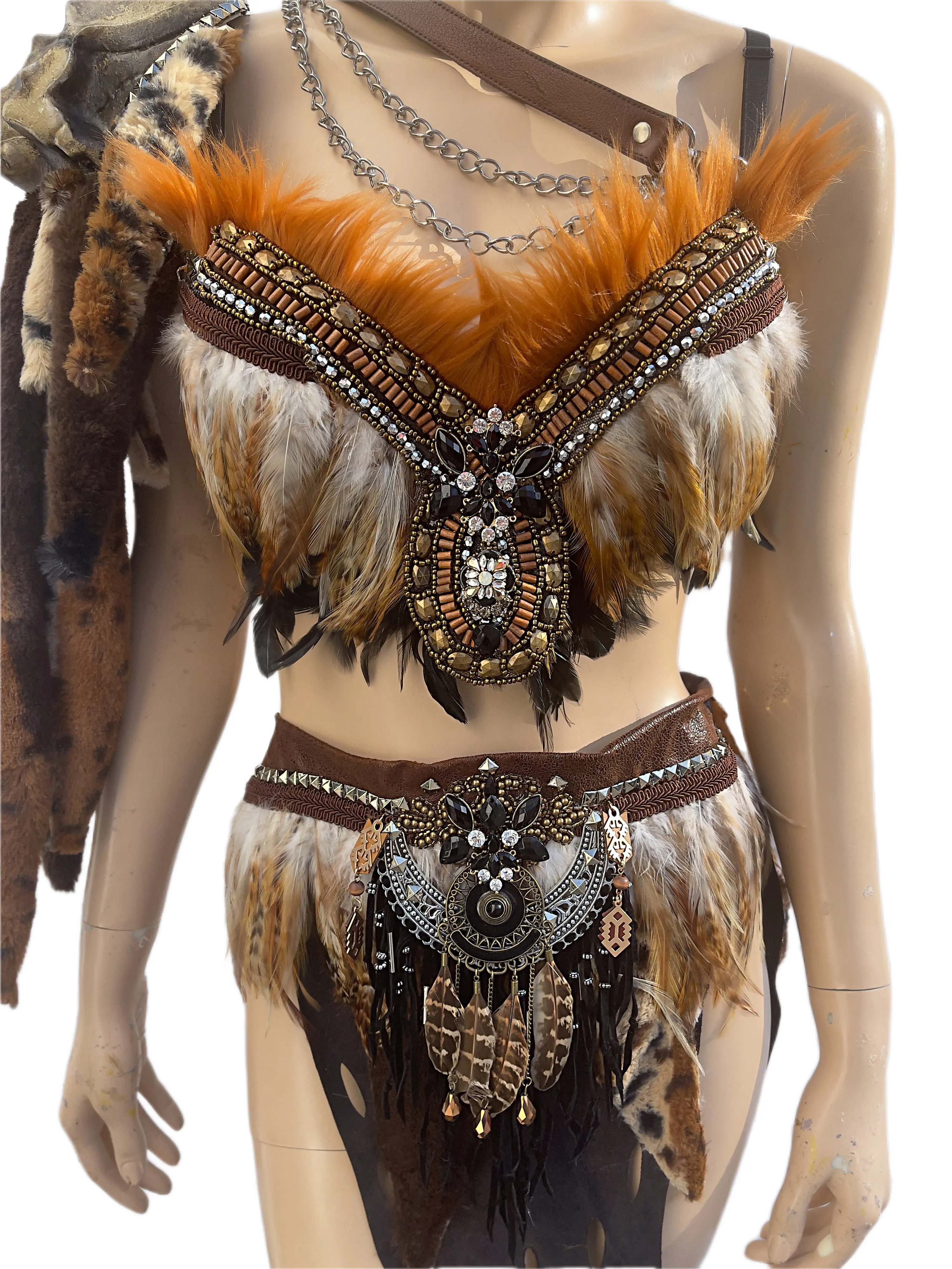 Orange and Brown Skull Viking Warrior Gladiator Costume