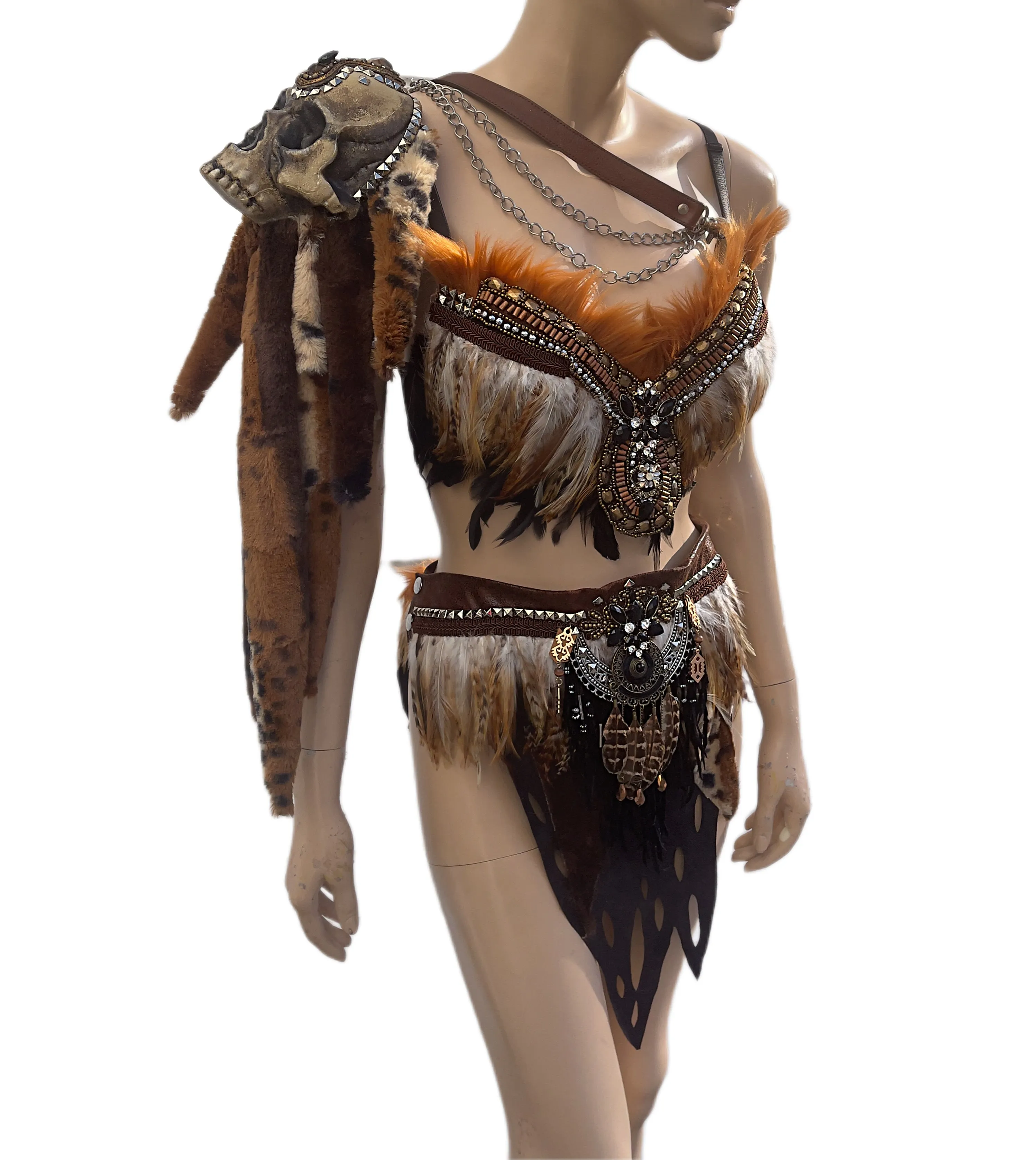 Orange and Brown Skull Viking Warrior Gladiator Costume