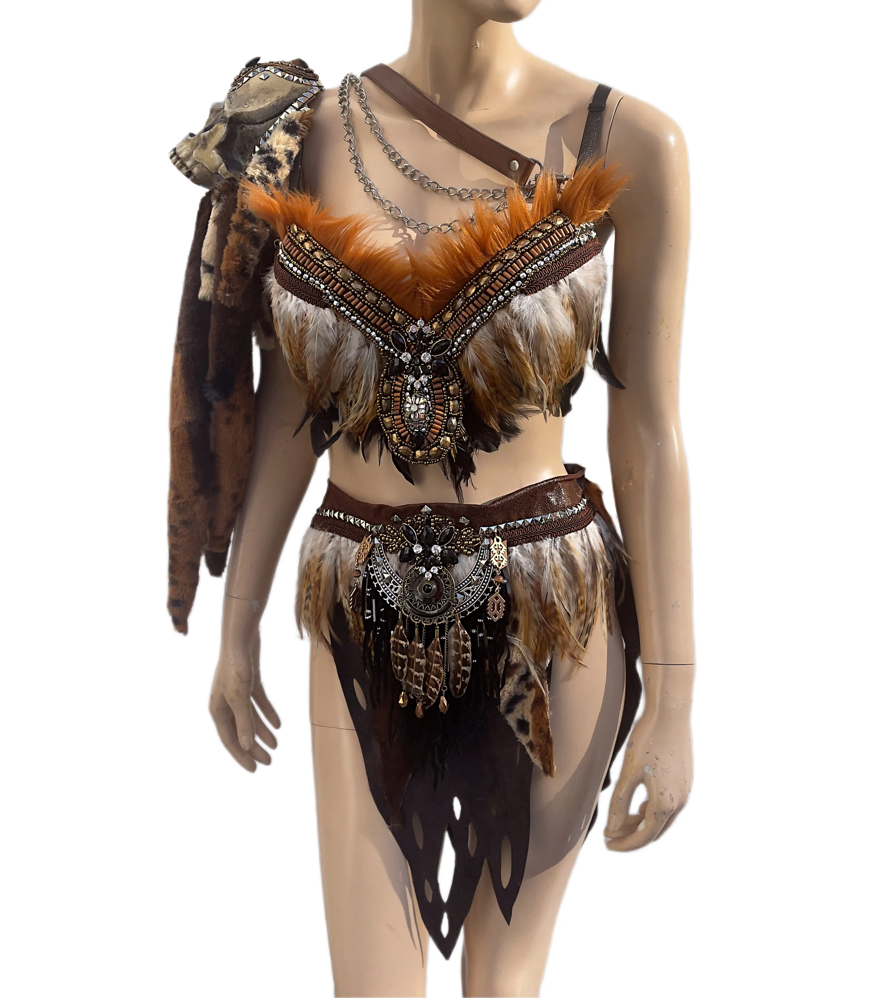 Orange and Brown Skull Viking Warrior Gladiator Costume