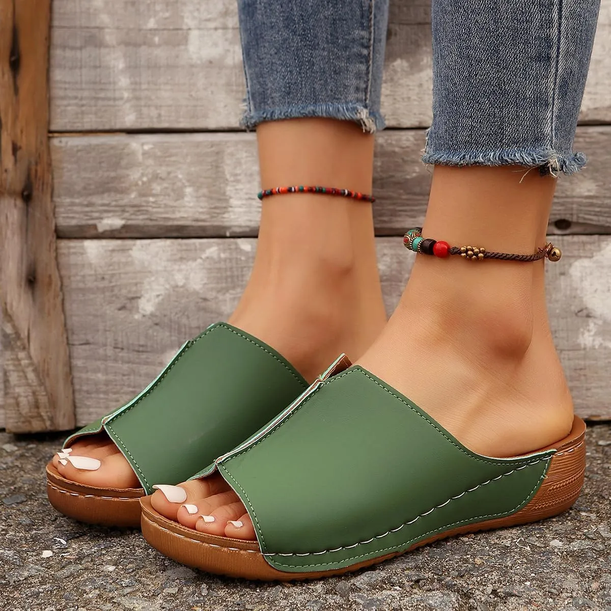 Orthopedic Sandals for Women Comfortable Dressy Casual Slides Wedge Slippers Open Toe Indoor Yoga Mat San