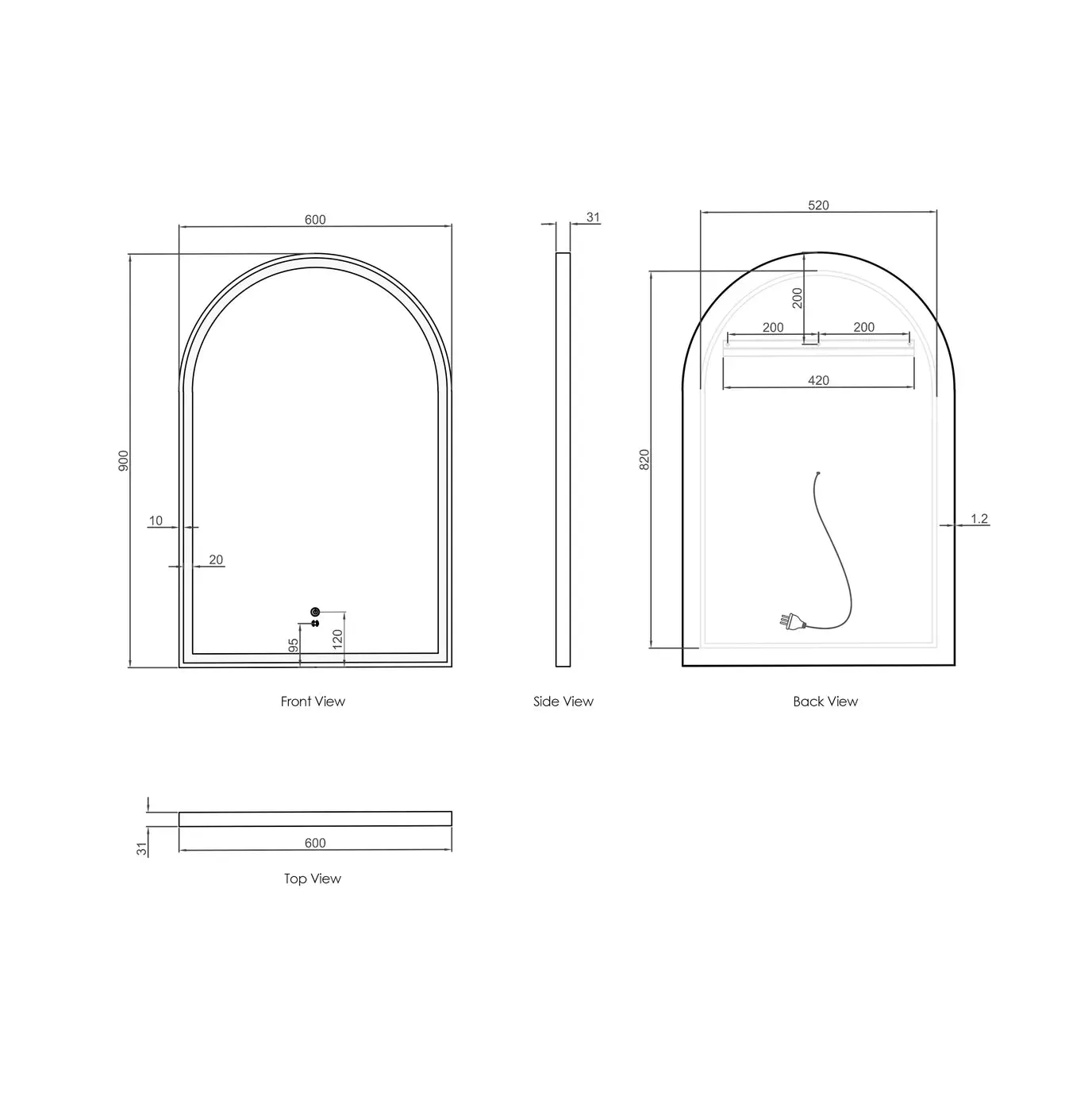 Otti Australia | Archie Black Metal Frame 900 x 600 mm LED Mirror