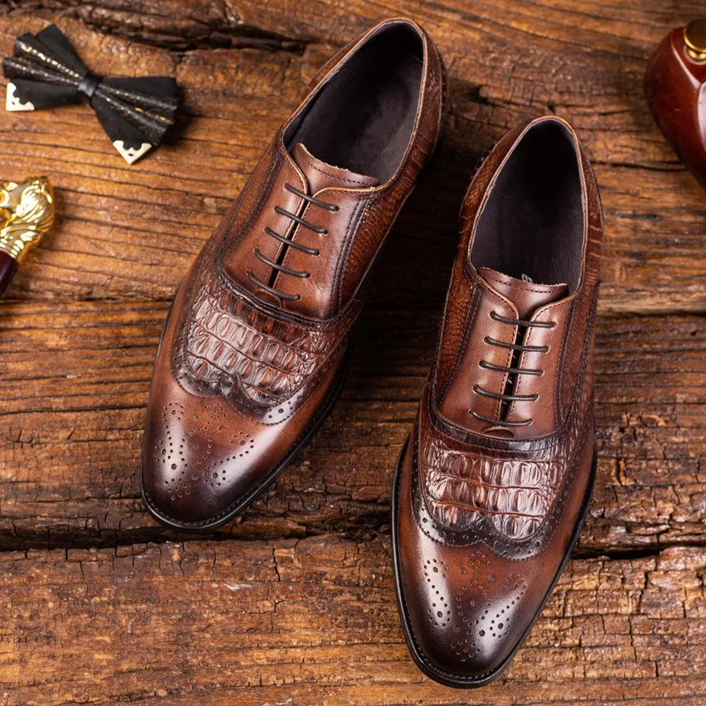 Oxford Vintage Leather Shoes Crocodile Pattern Leather Shoes