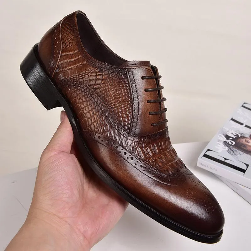 Oxford Vintage Leather Shoes Crocodile Pattern Leather Shoes