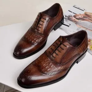 Oxford Vintage Leather Shoes Crocodile Pattern Leather Shoes