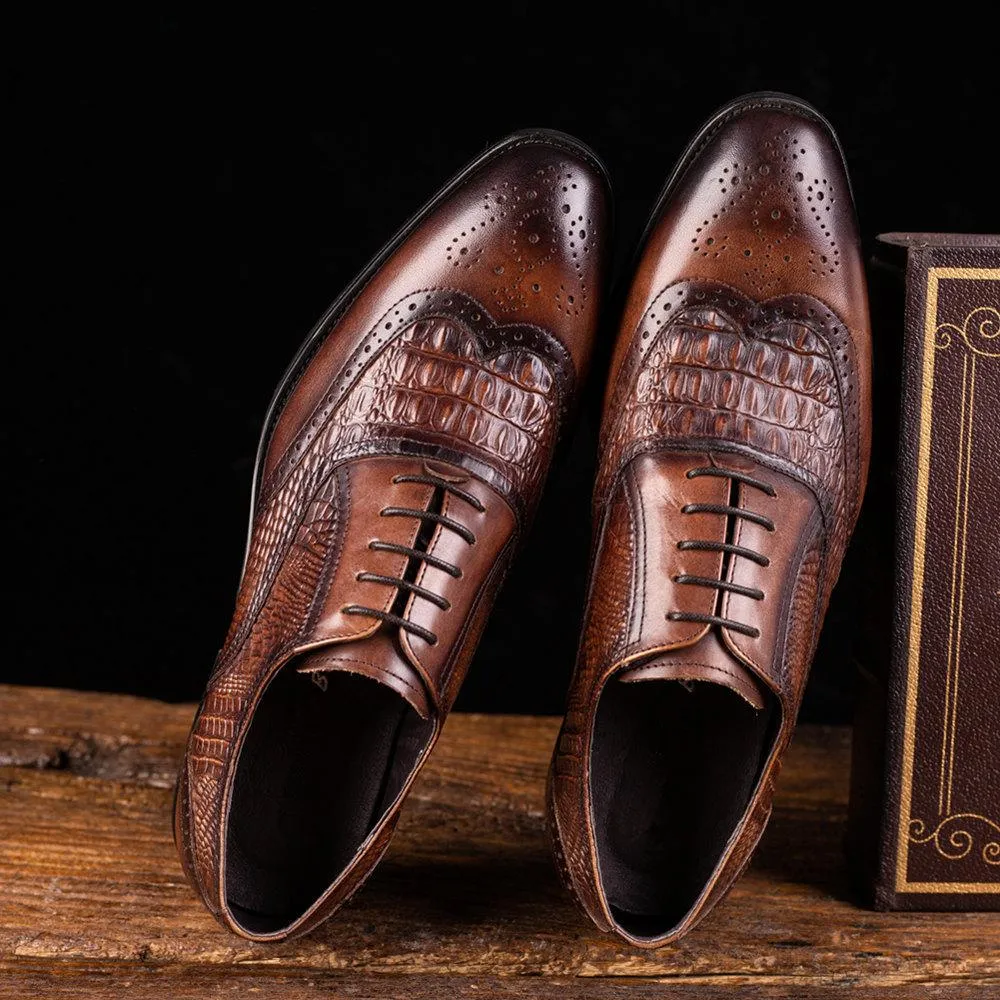 Oxford Vintage Leather Shoes Crocodile Pattern Leather Shoes