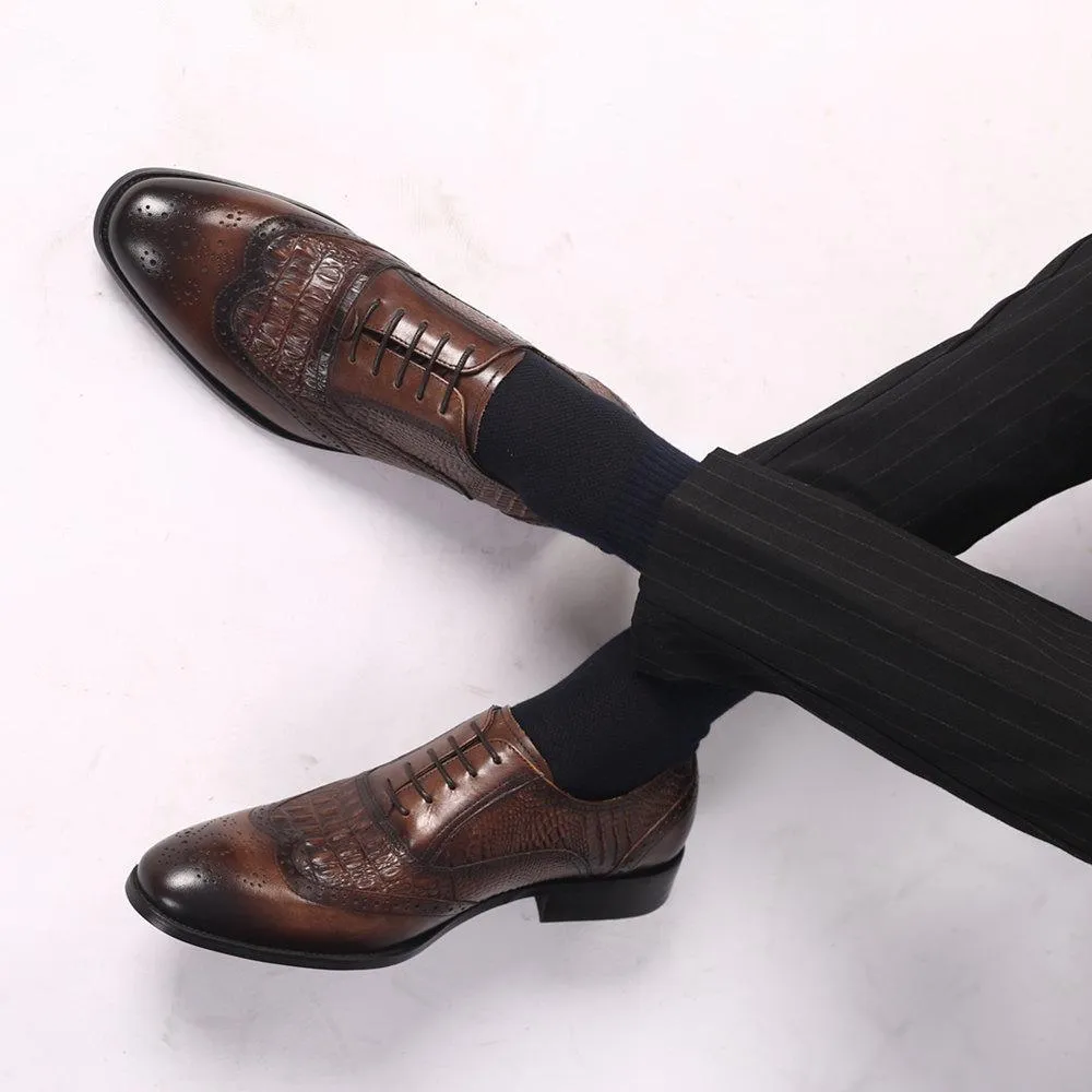 Oxford Vintage Leather Shoes Crocodile Pattern Leather Shoes