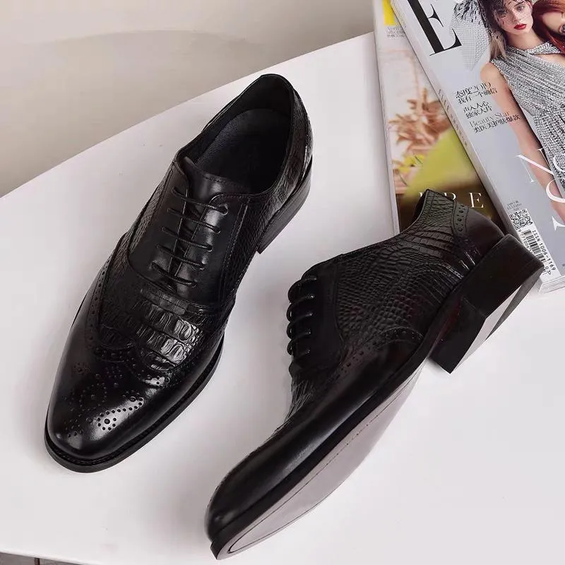 Oxford Vintage Leather Shoes Crocodile Pattern Leather Shoes