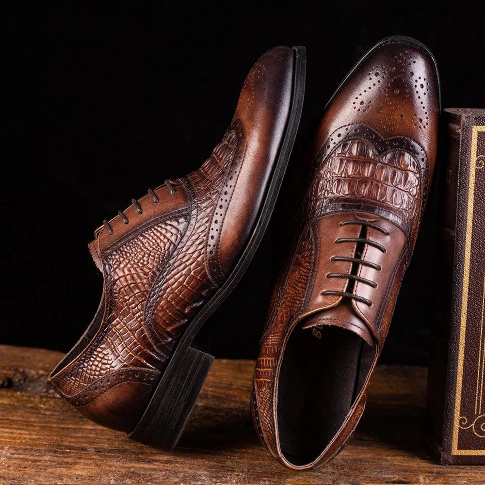 Oxford Vintage Leather Shoes Crocodile Pattern Leather Shoes