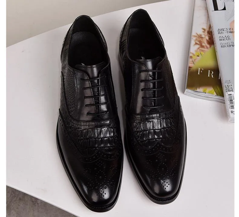 Oxford Vintage Leather Shoes Crocodile Pattern Leather Shoes
