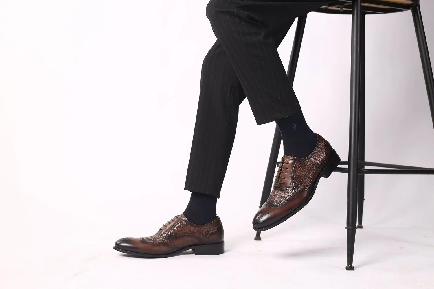 Oxford Vintage Leather Shoes Crocodile Pattern Leather Shoes
