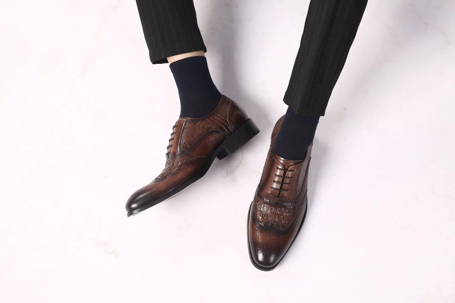 Oxford Vintage Leather Shoes Crocodile Pattern Leather Shoes