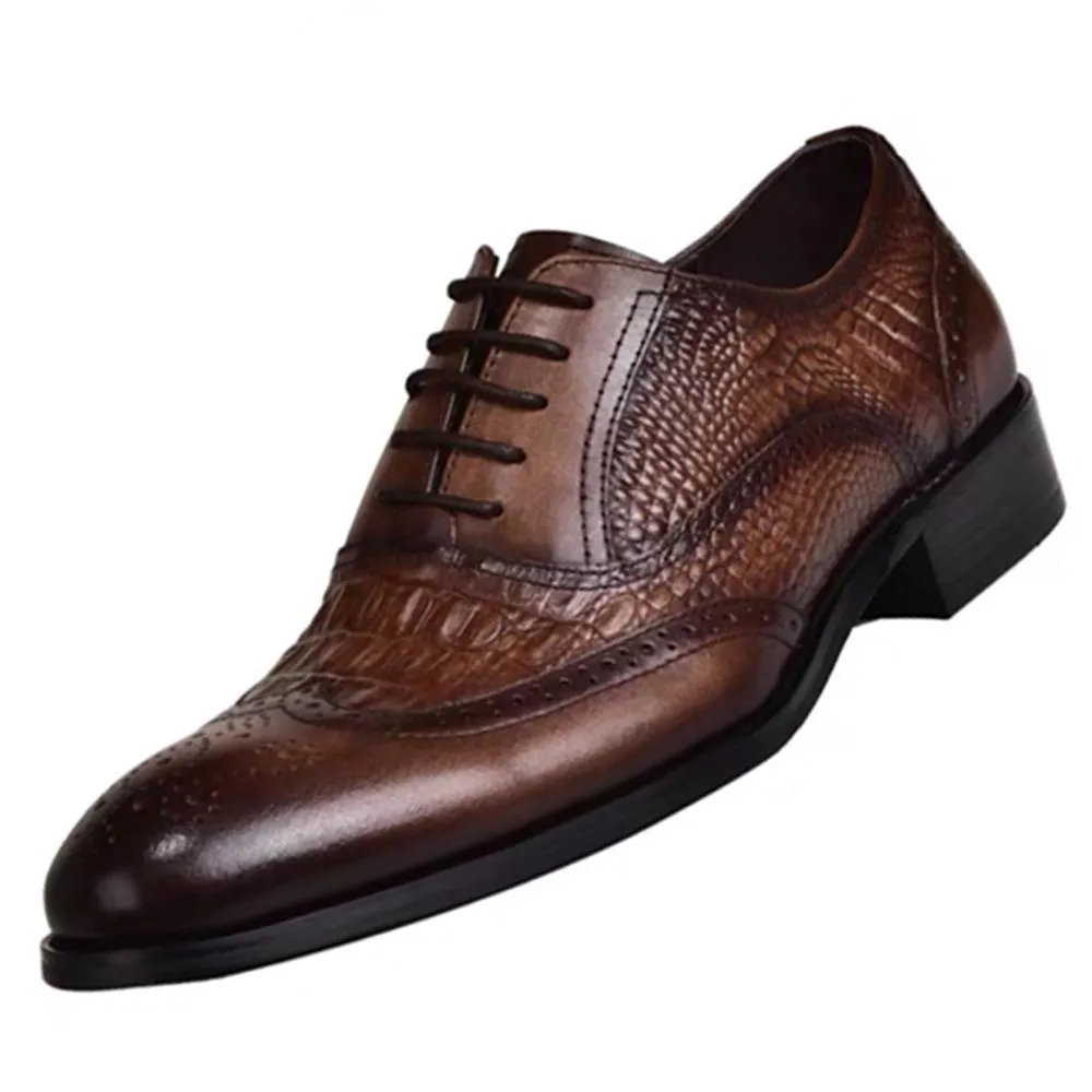 Oxford Vintage Leather Shoes Crocodile Pattern Leather Shoes