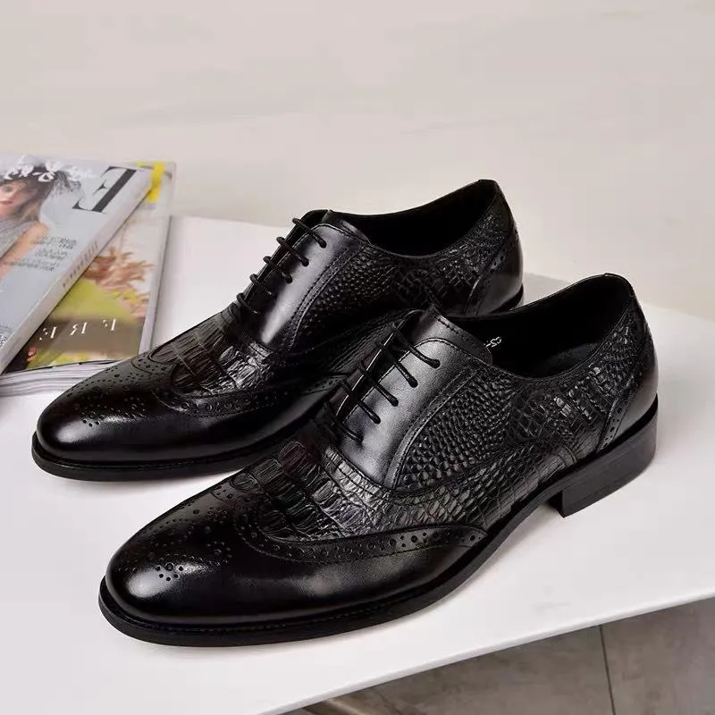 Oxford Vintage Leather Shoes Crocodile Pattern Leather Shoes