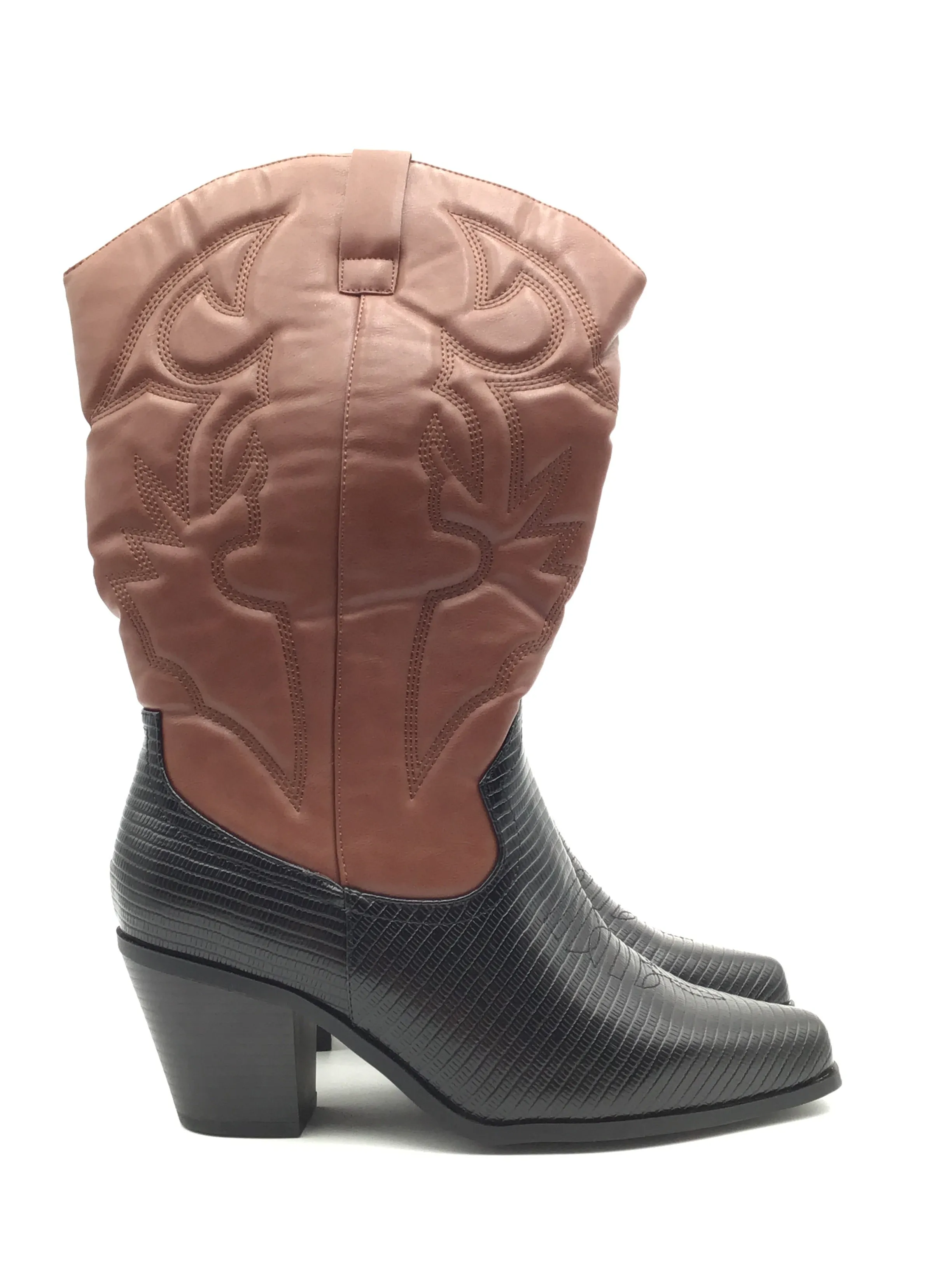 Boots Western By Just Fab In Black & Brown, Size: 8.5 Comfort Lining Comfort Seeker Comfort Lining Adventure Seeker