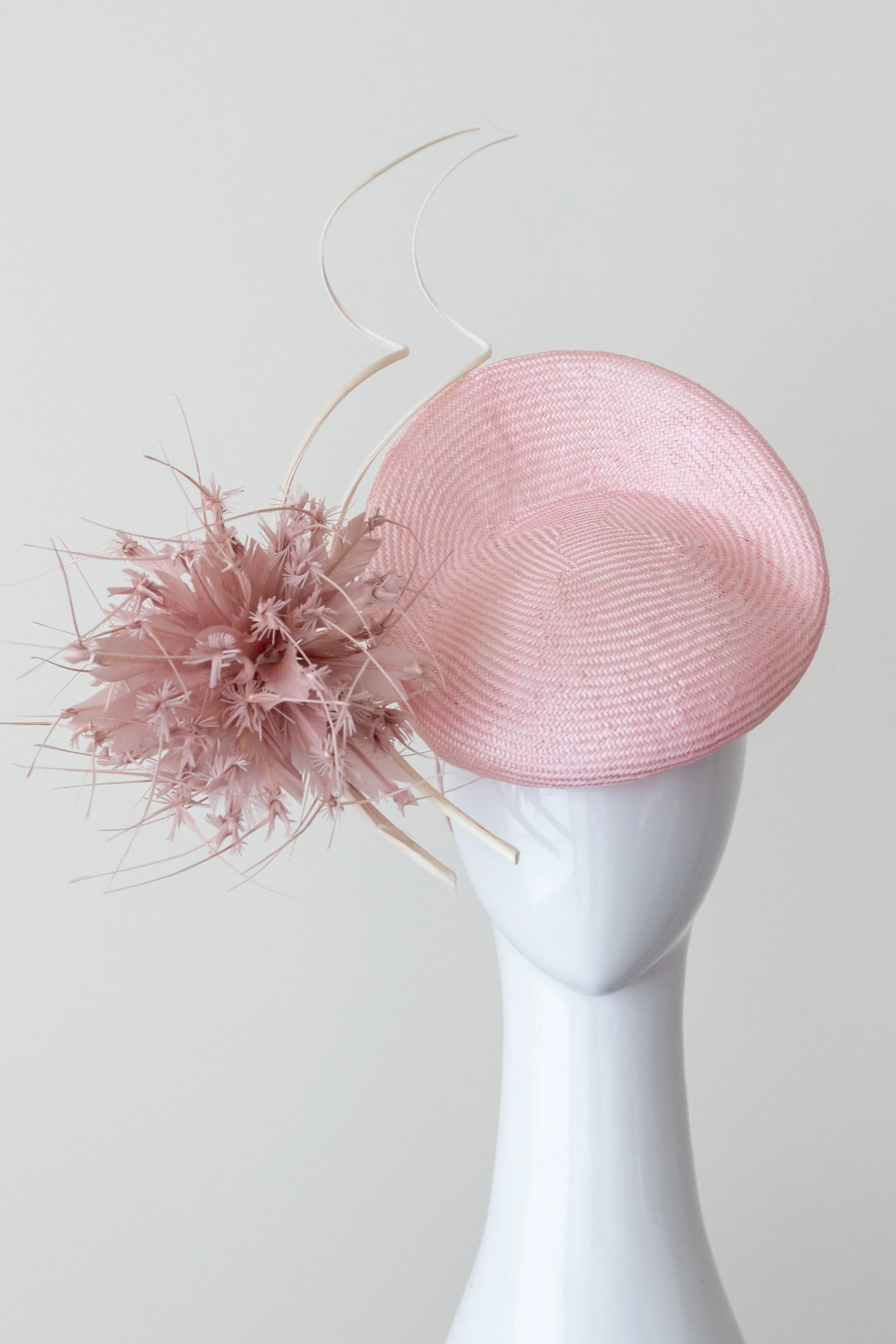 Pale Pink Raised Beret with feather Pom Pom