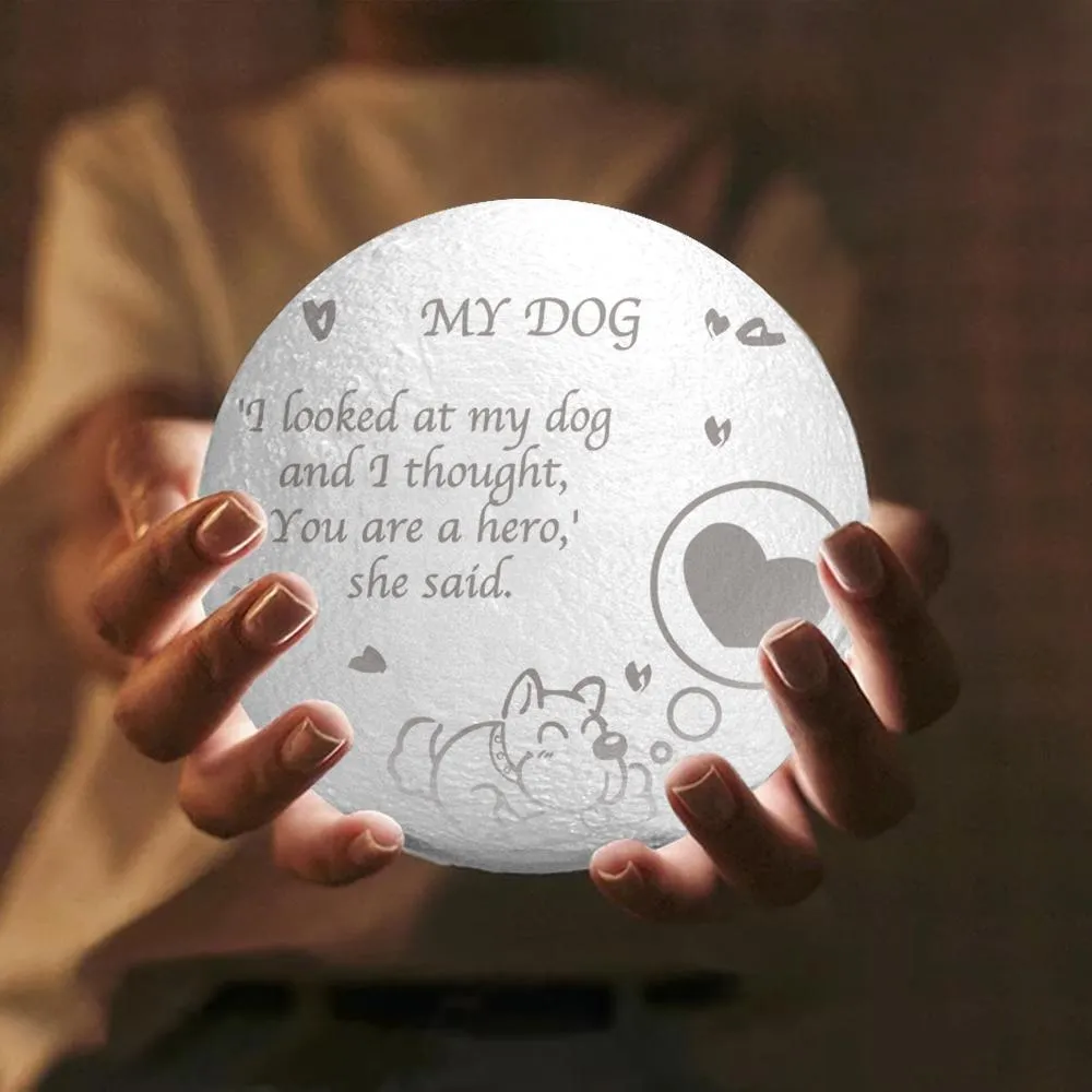 Personalized My Dog Engraved Moon Lamp, Custom 3D Moon Lamp Home Decoration - Touch Two Colors 15cm Available