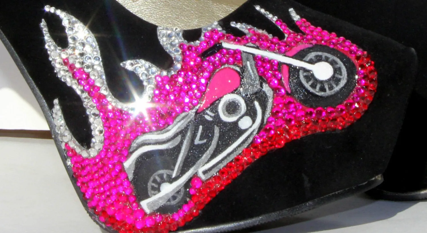 Pink & Black Crystal Biker Chic Heels