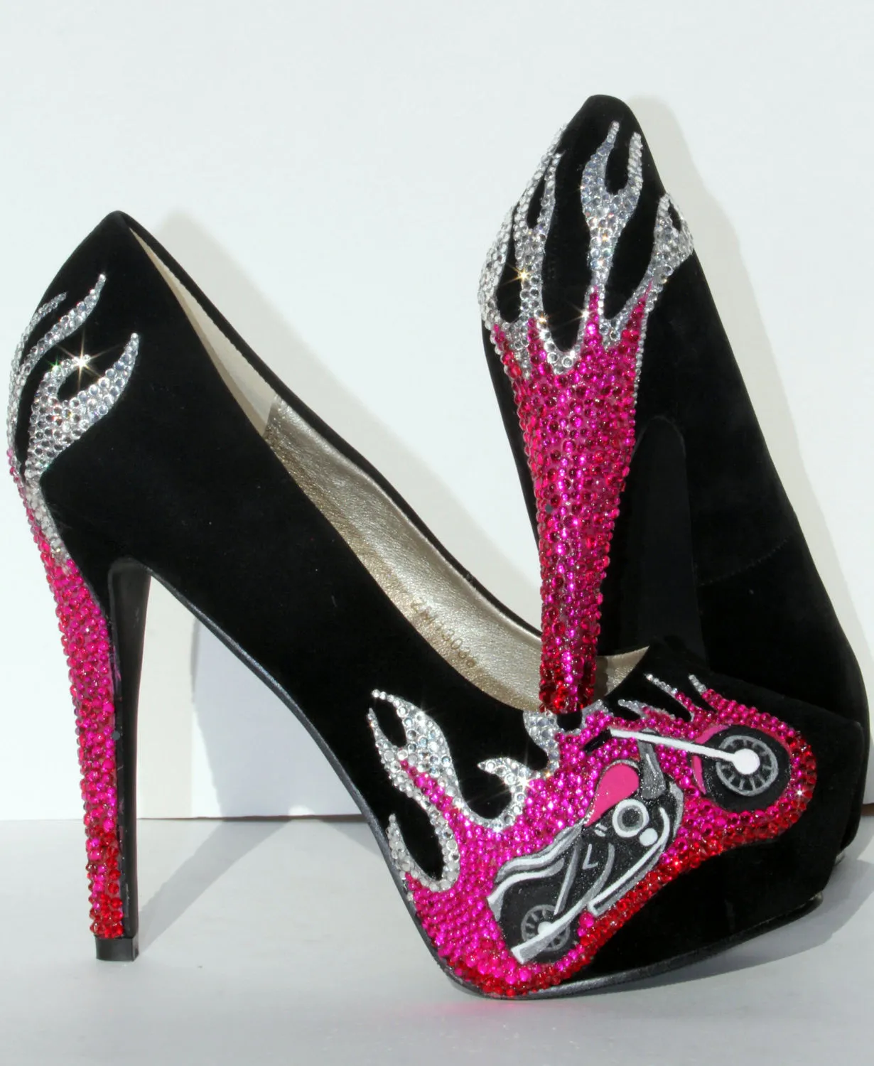 Pink & Black Crystal Biker Chic Heels