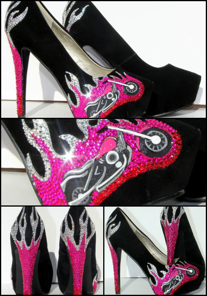 Pink & Black Crystal Biker Chic Heels