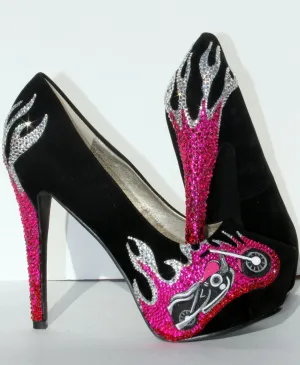 Pink & Black Crystal Biker Chic Heels