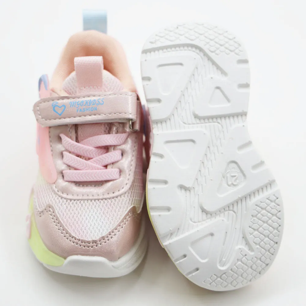 Pink Mesh Velcro Closure Sneakers With LED Light-Up