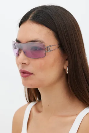 Pink Rectangular CC Crystal Logo Sunglasses