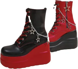 Platform Boots PU Leather Bold Colorblock For Women 4 Inch Height Boost Mid Calf Streetwear Shoes For Fall Concert Night Out Y2K Statement Fashion Look