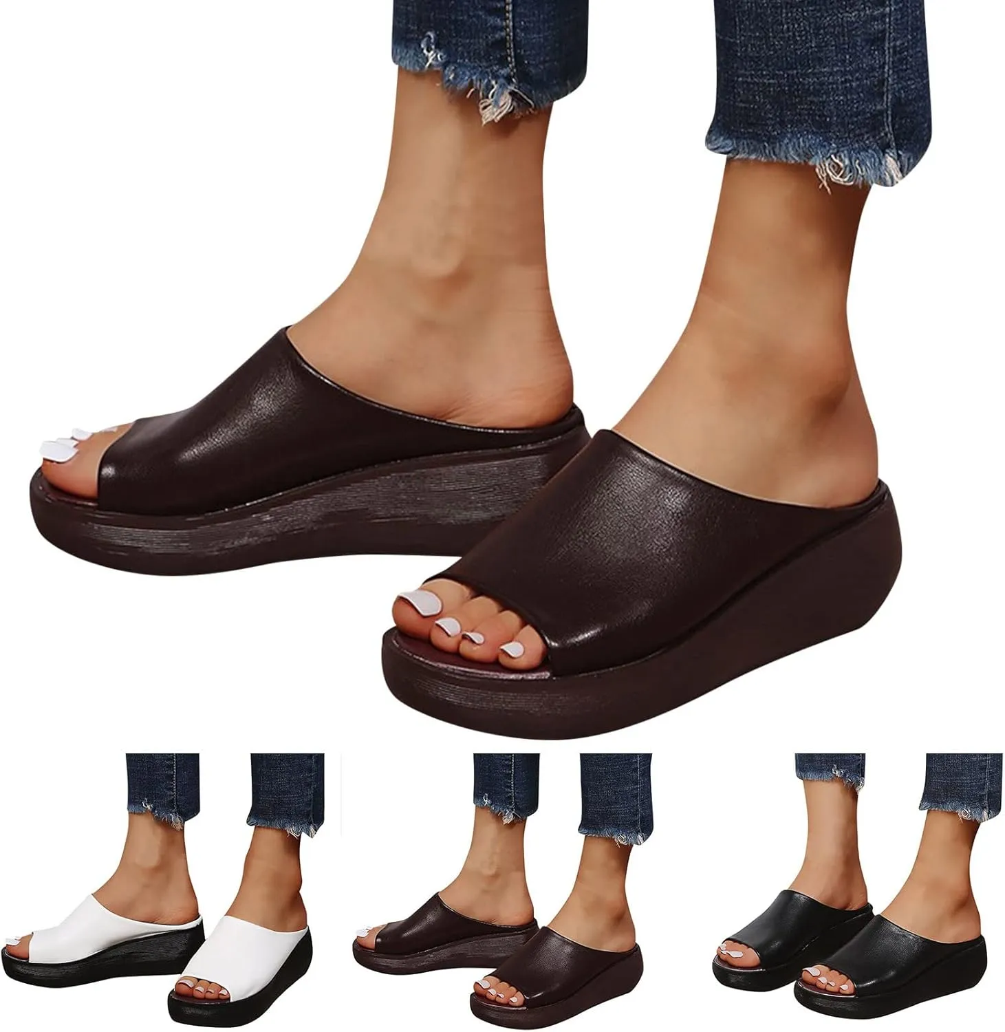 Platform Sandals Women Chunky Block Heel Peep Toe Ankle Strap Dressy Summer Sandals for Outdoor Casual Comfortable Wear Orthopedic Sandal Beach Dressy Flip Flops for Wide Toe 2025 Spring