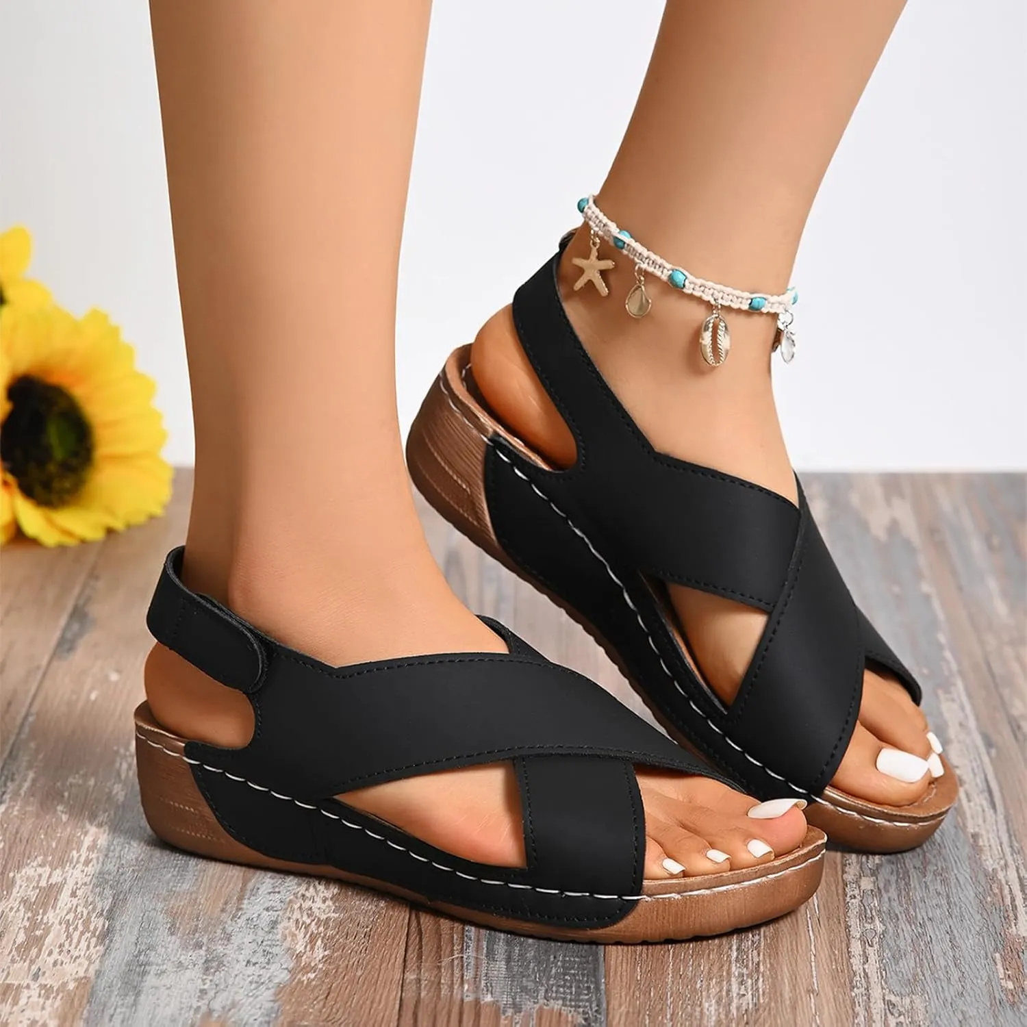 Platform Sandals Women Orthopedic Sandals Arch Support Summer Lightweight Sandals Wedge Slippers Damping Sole
