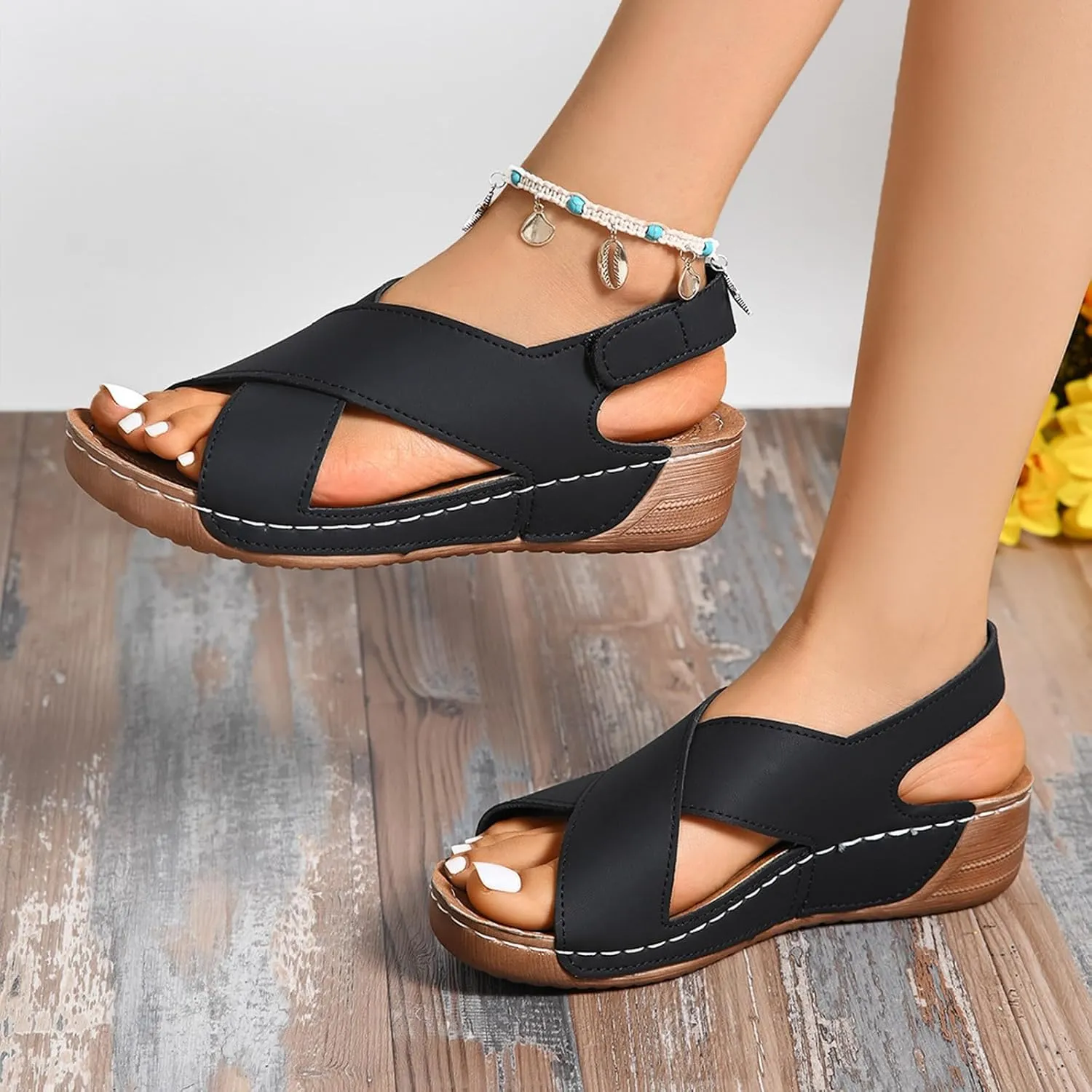 Platform Sandals Women Orthopedic Sandals Arch Support Summer Lightweight Sandals Wedge Slippers Damping Sole