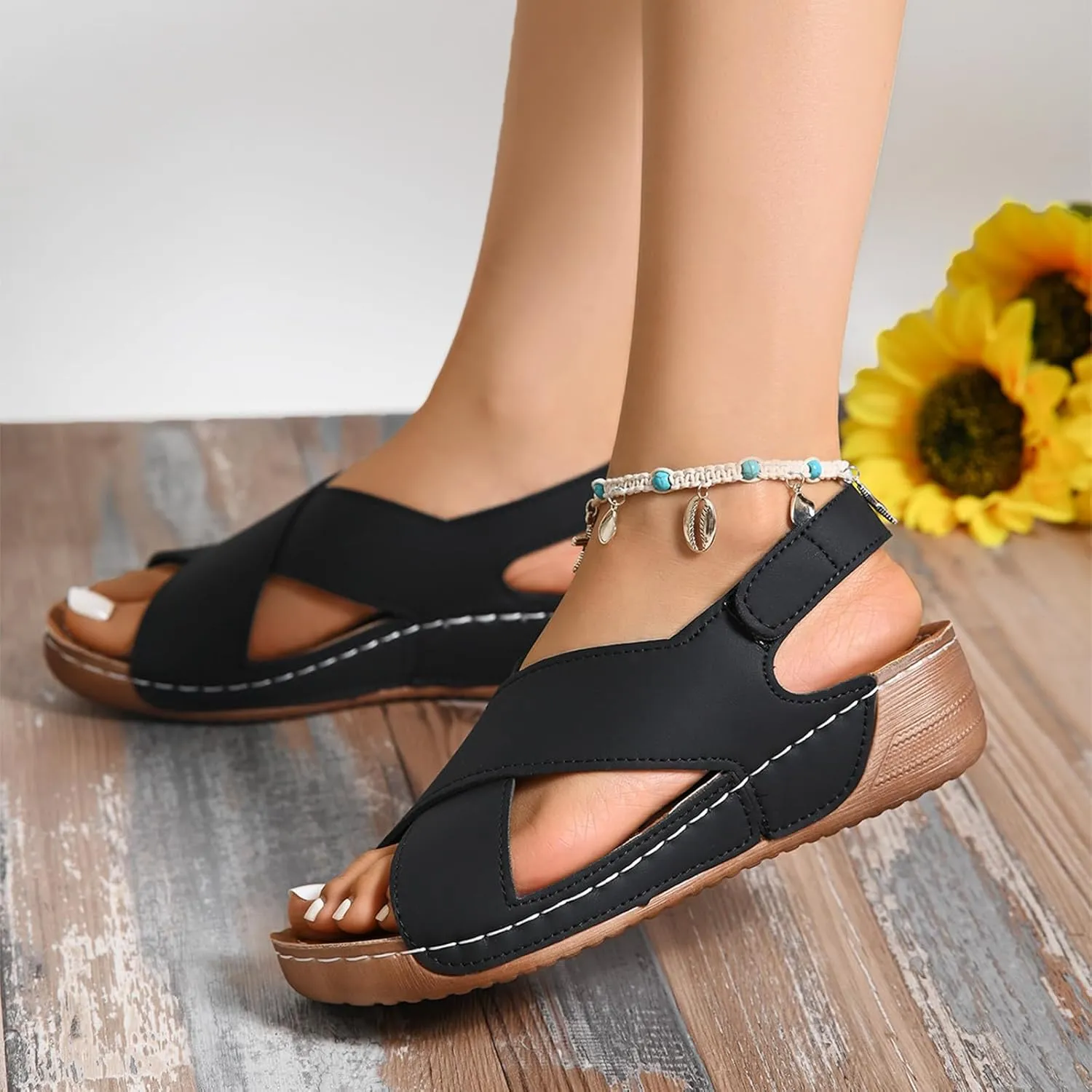 Platform Sandals Women Orthopedic Sandals Arch Support Summer Lightweight Sandals Wedge Slippers Damping Sole
