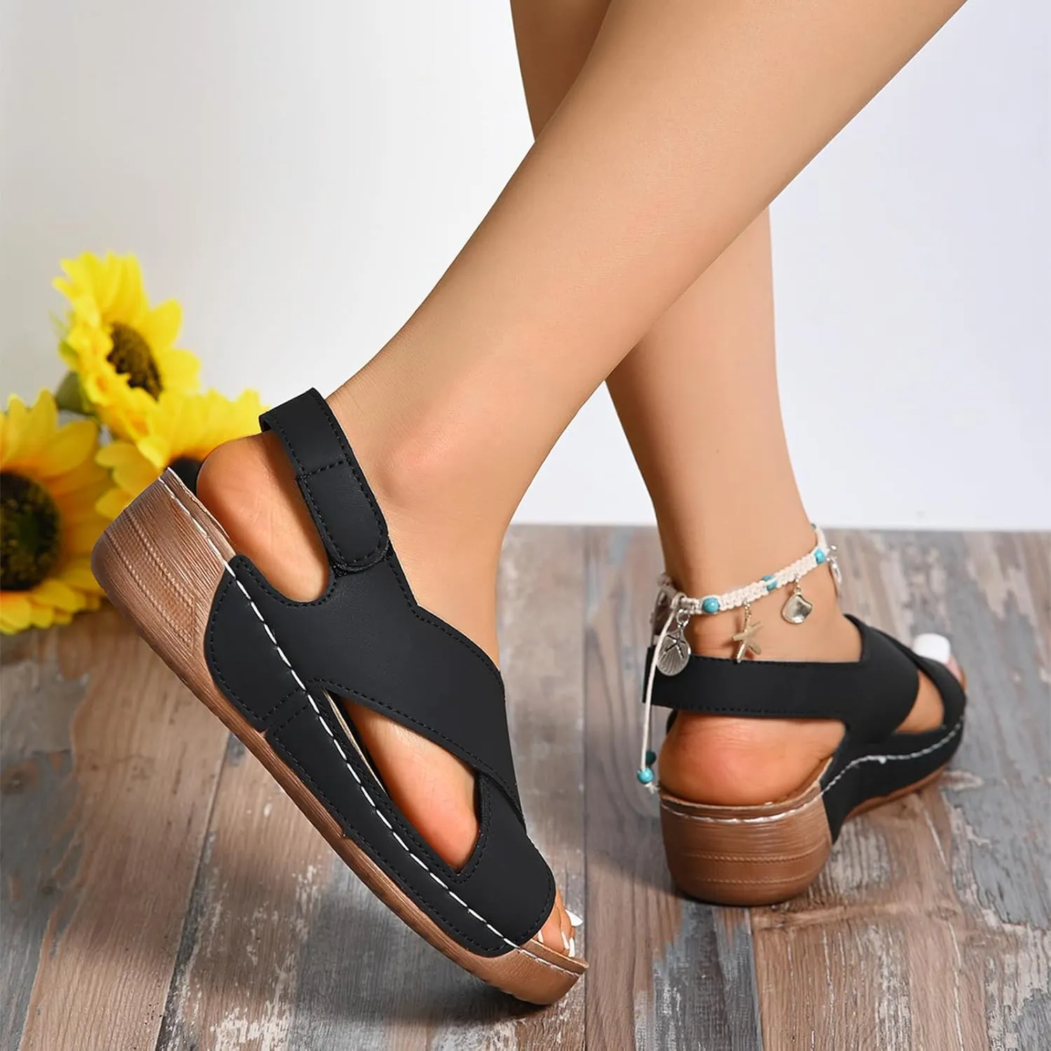 Platform Sandals Women Orthopedic Sandals Arch Support Summer Lightweight Sandals Wedge Slippers Damping Sole