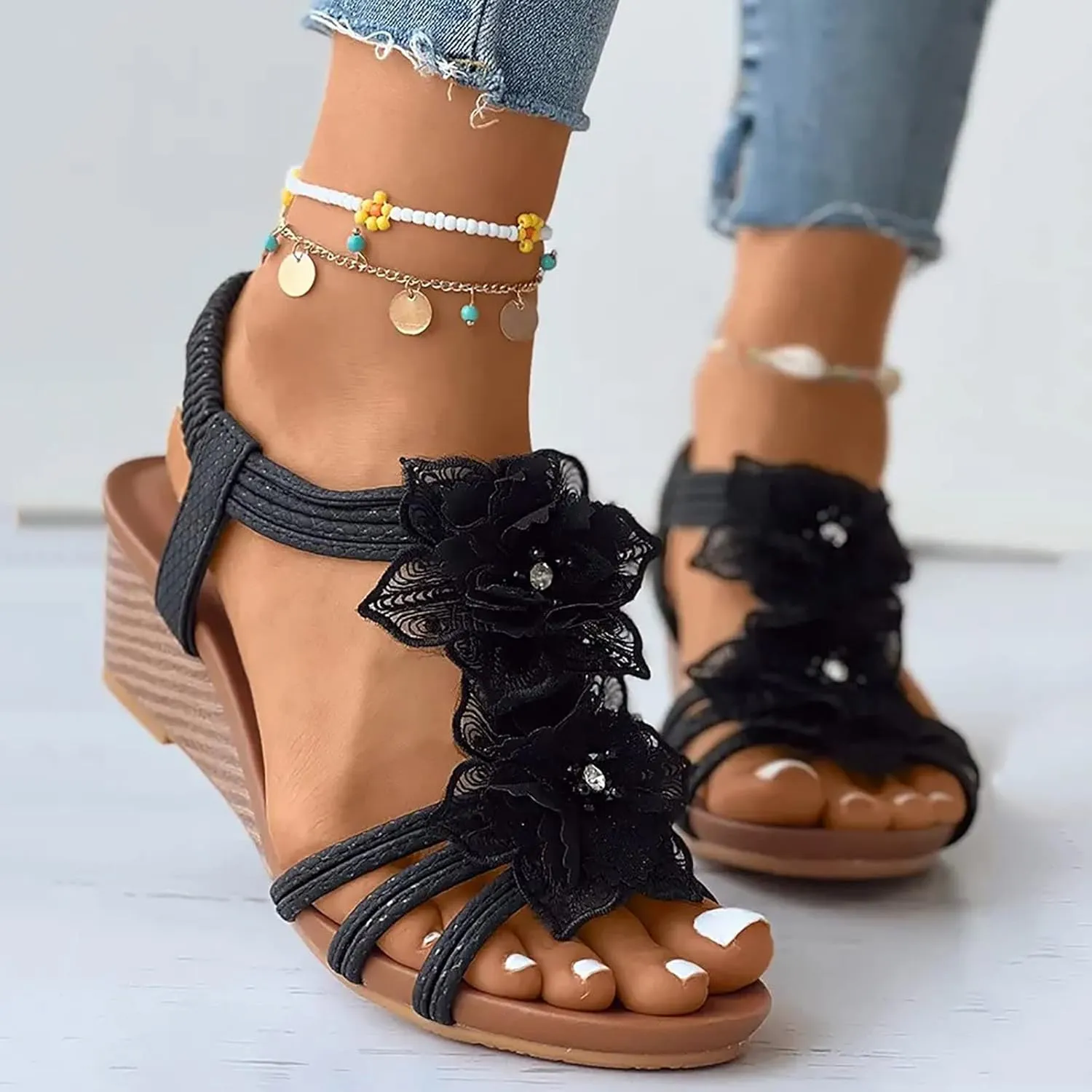 Platform Sandals Women Slip On Espadrille Wedges with Cork Sole and Adjustable Ankle Strap for Summer Casual Looks Orthopedic Sandal Beach Dressy Flip Flops for Wide Toe 2025 Spring